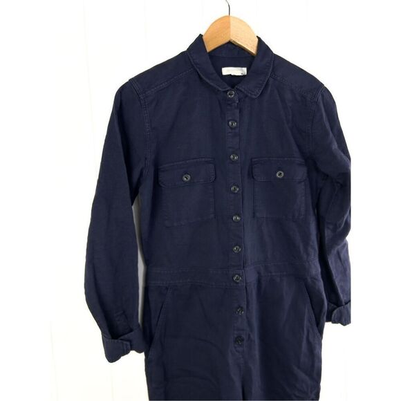 Outerknown SEA Suit Navy Jumpsuit Long Sleeve Button‎ Linen Blend Coveralls XS - Picture 3 of 13